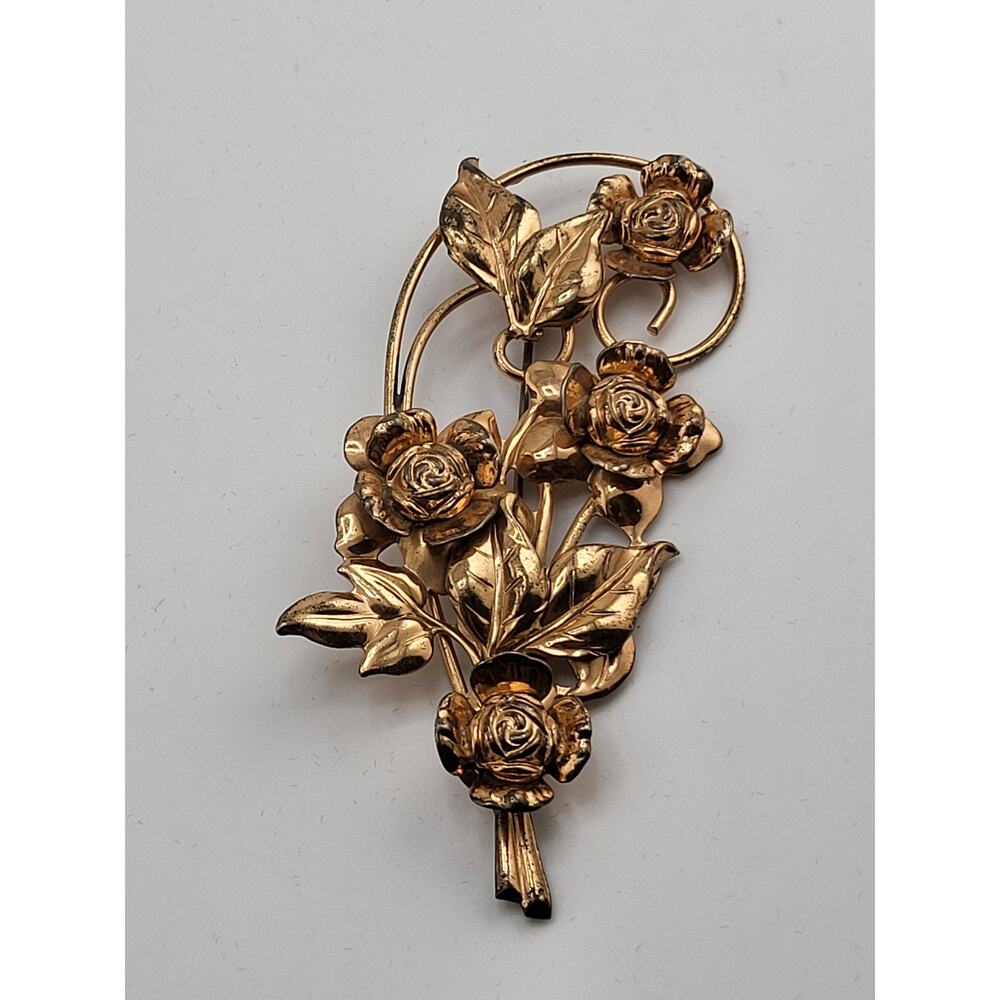 Vintage Sterling Flower Spray Brooch Rose Floral Bouquet Signed Sterling